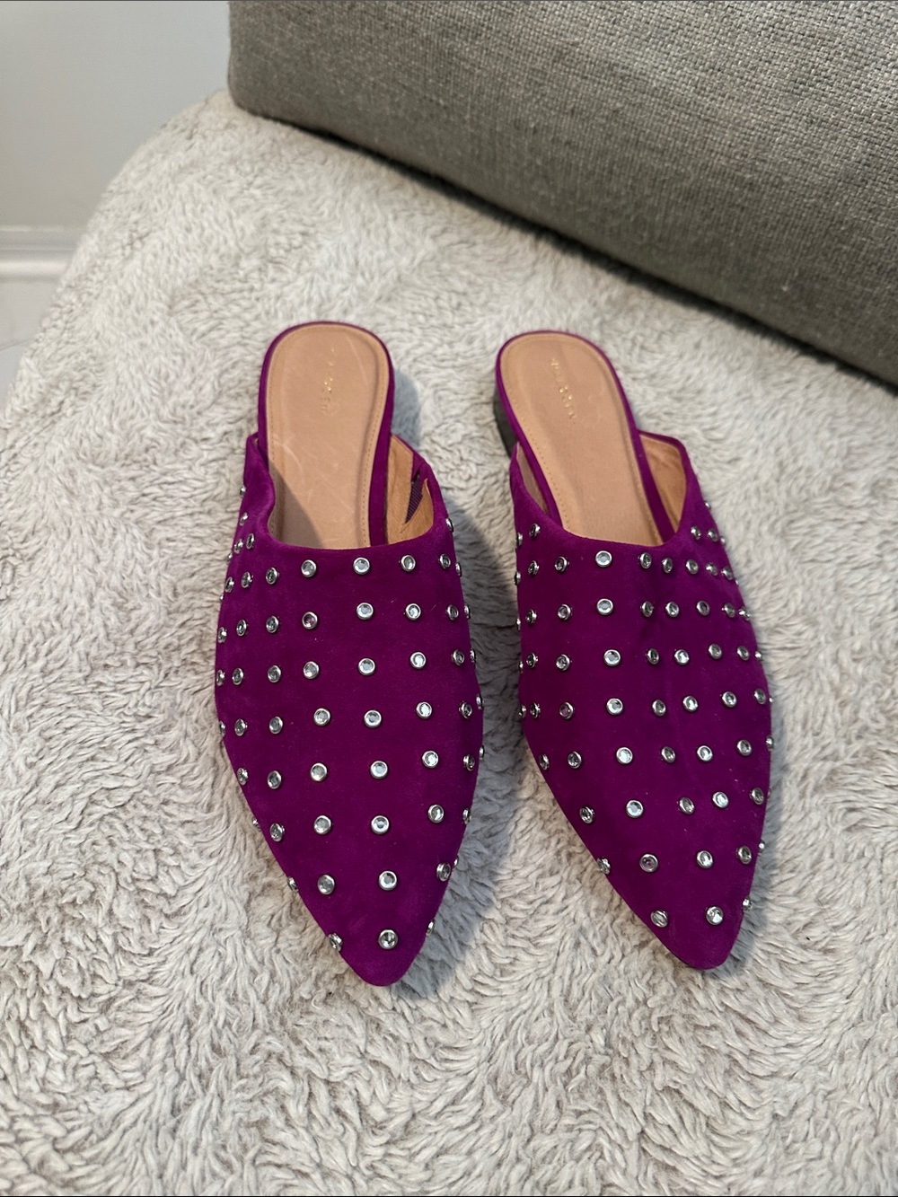 Halogen Studded Pointed-Toe Mules in Magenta